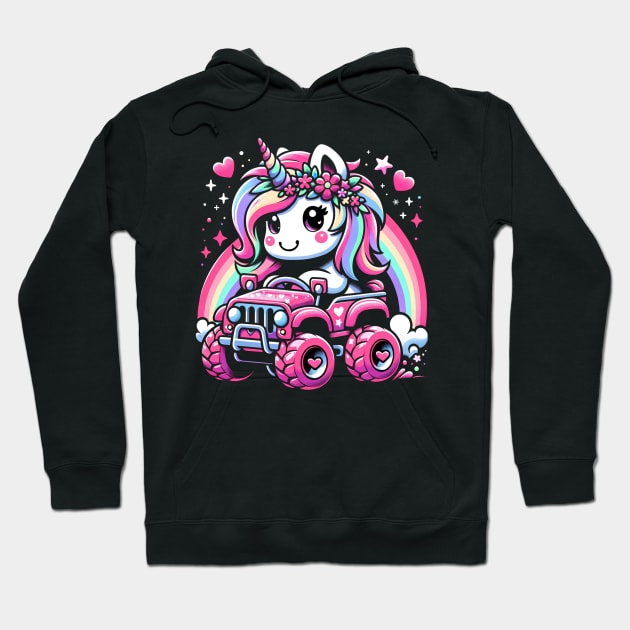 Monster Truck Unicorn Birthday Party Monster Truck Girl Hoodie by ProCoffe